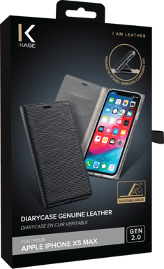 Diarycase 2.0 Funda tipo almeja de piel auténtica con soporte magnético para Apple iPhone XS Max, negro medianoche