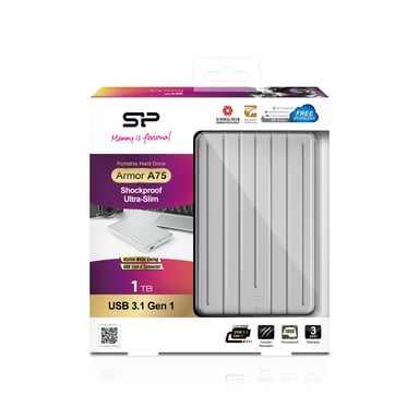Silicon Power Armor A75 disque dur externe 1 To 2.5'' USB Type-C 3.2 Gen 1 (3.1 Gen 1) Argent