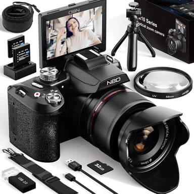 Caméra 64MP, Zoom 16X & Vidéo 5K WiFi – Contrôle par App, Pack Accessoires Complet – Idéal Vlog et Cadeau Pro