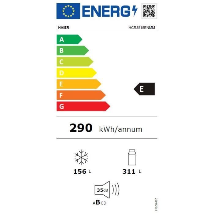 Réfrigérateur multi-portes - HAIER - HCR3818ENMM - Classe E - 467 L - 35 dB - 181,5 x 83,3 x 65 cm - Silver - Neuf