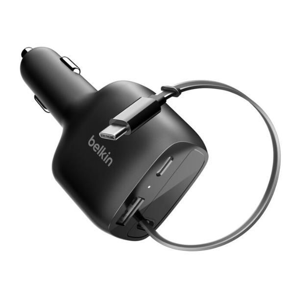 Belkin Chargeur de Voiture USB C avec Câble USB C Rétractable Compatible avec 'iPhone 17 Et 16 Galaxy S25 AirPods Tablettes MacBook Chromebook etc. Indispensables pour Le Voyage - vue 3