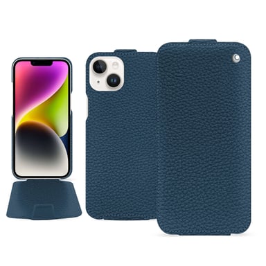 Housse cuir Apple iPhone 15 Plus - Rabat vertical - Bleu - Cuir grainé