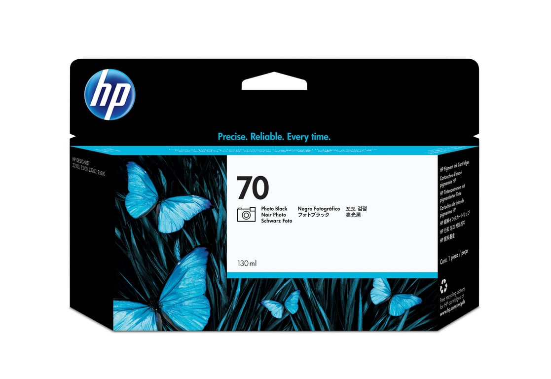 HP 70 - 130 ml - photo noire - original - DesignJet - cartouche d'encre - pour DesignJet HD Pro MFP, T120, Z2100, Z3100, Z3100ps, Z3200, Z3200ps, Z5200, Z5400 - Neuf