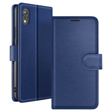 Zanaé Funda tipo cartera para iPhone XR con función de soporte y lengüeta magnética Azul oscuro