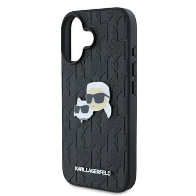 Custodia Karl Lagerfeld per iPhone 16 6.1'' nero Custodia rigida Monogramma Karl&Choupette Head Pin