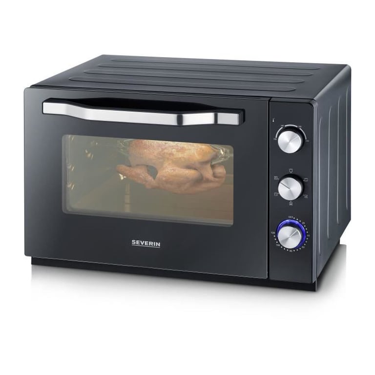 SEVERIN TO 2073 Four posable XXL a Chaleur Tournante 60 L avec pierre a pizza et tournebroche, 2 200 W, Minuteur 120 min, Noir/I - Neuf
