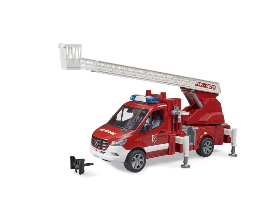 BRUDER CAMION POMPIER MERCEDES BENZ AVEC ECHELLE POMPE A EAU ET MODULE SON ET LUMIERE Neuf