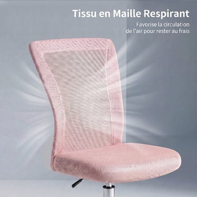Roline Chaise de bureau ergonomique maille rose réglable pivotante