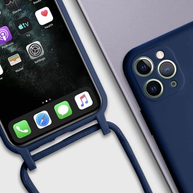 Coque Cordon pour iPhone 11 Pro Max Semi-rigide Lanière Tour du Cou 80cm Bleu