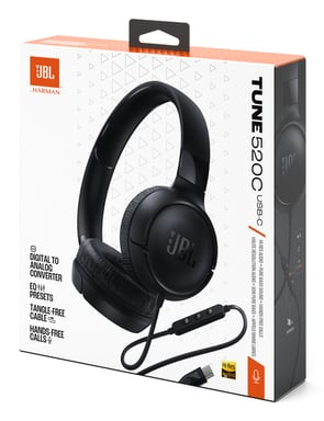 JBL Tune 520C USB-C Casques Avec fil Arceau Appels/Musique USB Type-C Noir