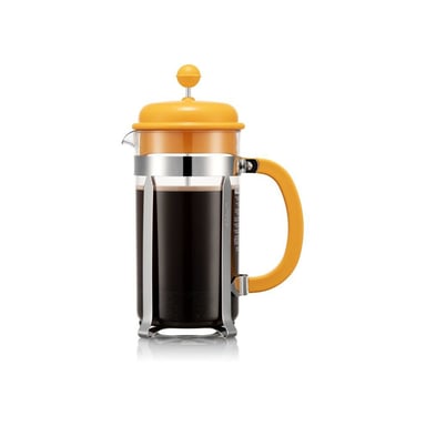 Cafetière à piston BODUM Caffettiera 8 tasses 1,0 L en verre transparent avec cadre métal et poignée jaune