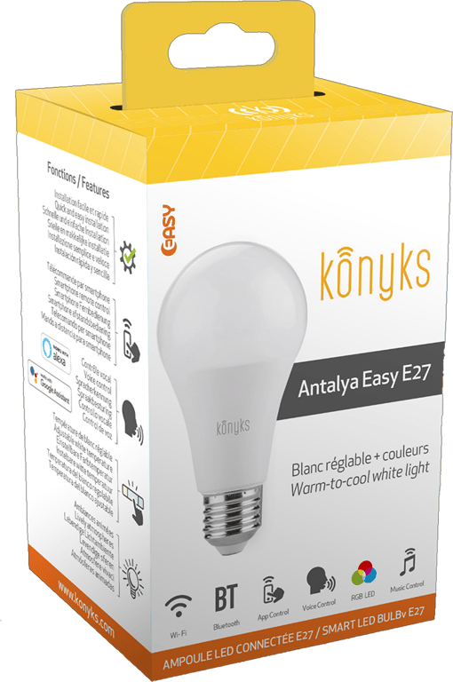 Ampoule LED Smart WiFi + Bluetooth® Antalya E27 11W Blanc + RVB Multicolor  Konyks - Konyks