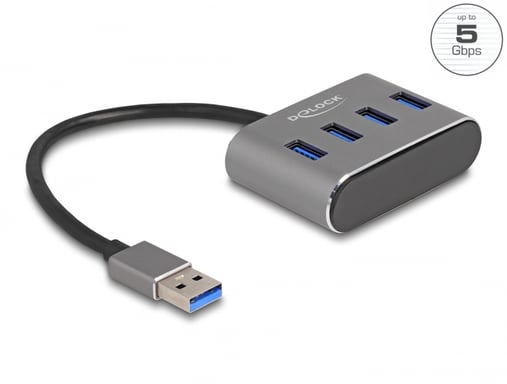 Delock Hub USB 3.2 Gen 1 a 4 porte con connessione USB di tipo A Prese USB di tipo A sulla parte superiore