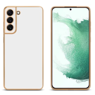 Coque pour Samsung Galaxy S22 en Glossy Blanc - Or Housse de protection Étui en silicone TPU flexible et avec protection pour appareil photo