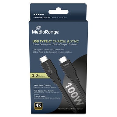MediaRange MRCS218 câble USB USB 3.2 Gen 1 (3.1 Gen 1) 3 m USB C Noir