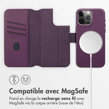 Accezz Étui de téléphone portefeuille en cuir 2-en-1 avec MagSafe pour Apple iPhone 15 Pro Max - Heath Purple