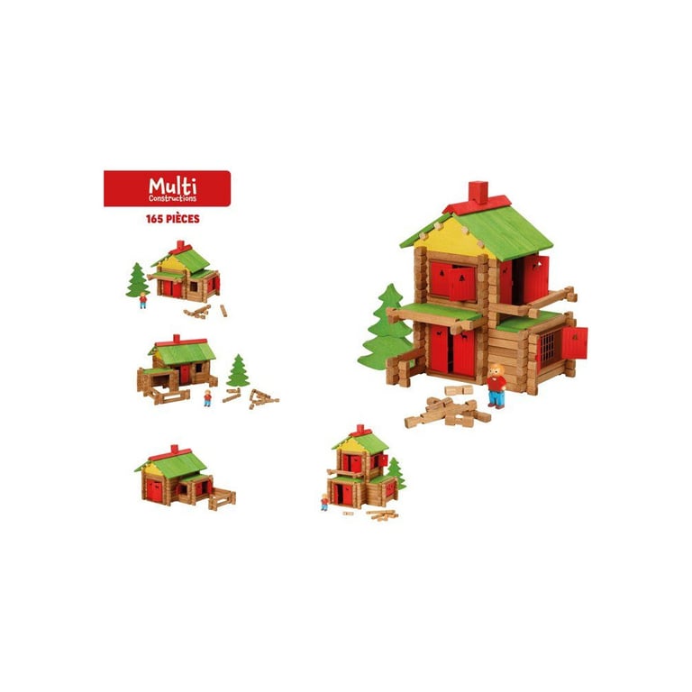 Jeu de construction en bois JEUJURA Chalet 165 pièces dès naturel et teinté Neuf - vue 2
