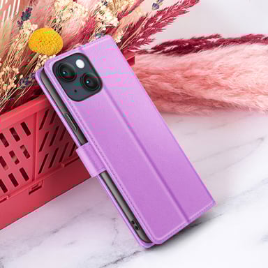 Zanaé Funda tipo cartera para iPhone 14 Plus con soporte y lengüeta magnética Violeta