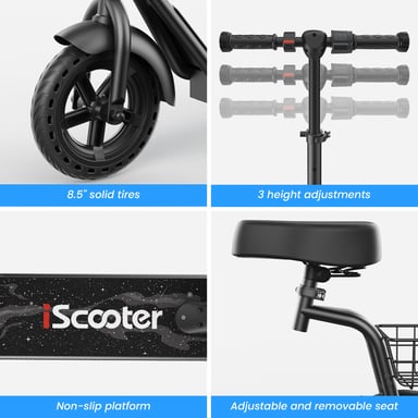 Trottinette électrique enfant 2-en-1 iScooter iK7 avec siège amovible et panier - rose
