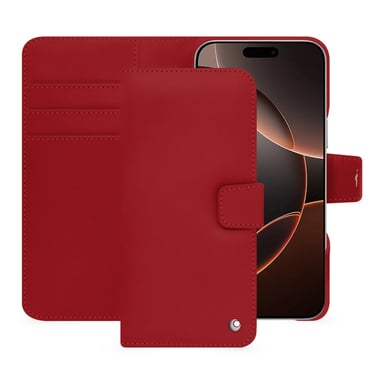 Étui portefeuille cuir Apple iPhone 16 Pro -  - Rouge - Cuir lisse