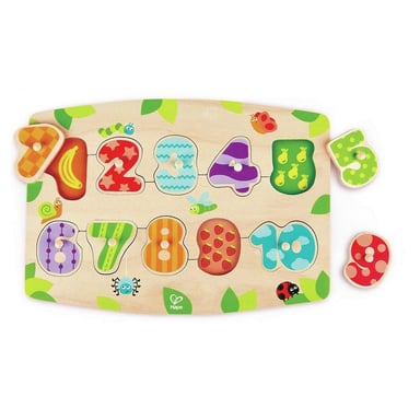 Puzzle educativo de madera con números y frutas para niños