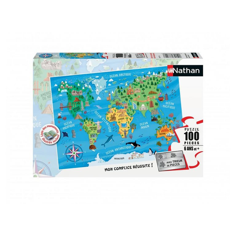 Puzzle 100 pièces : Carte du monde des monuments Ravensburger Nathan - vue 2