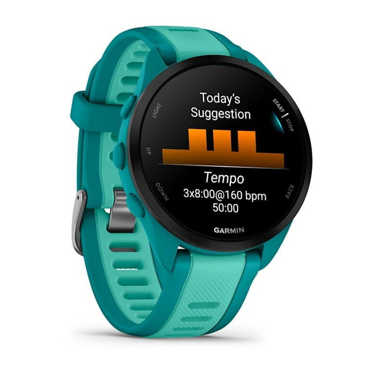 Garmin Forerunner 165 Music 3,05 cm (1.2 ) AMOLED 43 mm Numérique 390 x 390 pixels Écran tactile Turquoise GPS (satellite) - Neuf