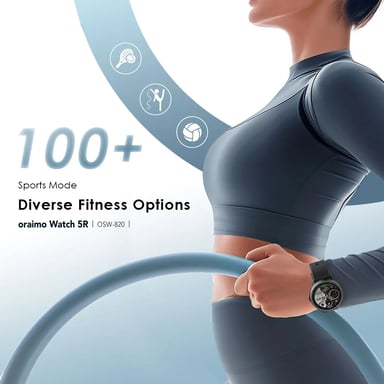 oraimo Watch 5R – Reloj inteligente AMOLED 1,43'', seguimiento de salud, 100+ deportes, batería de larga duración, IP68