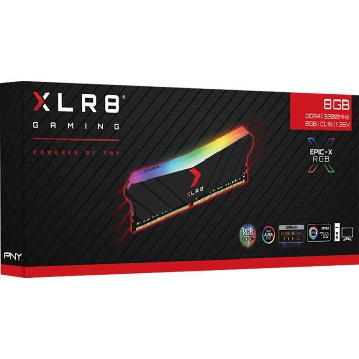 Mémoire RAM - PNY - XLR8 Gaming EPIC-X RGB DIMM DDR4 3200MHz 1X8GB -  (MD8GD4320016XRGB)