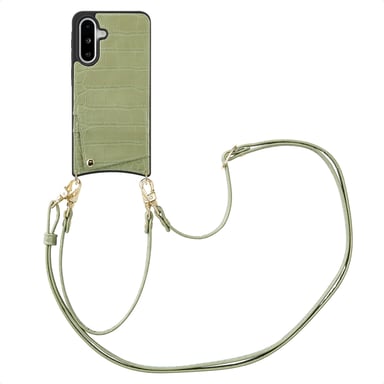 Selencia Coque de télephone Nova Croco avec cordon et porte-cartes pour Samsung Galaxy A36 / A56 - Sage Green
