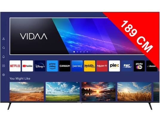 SCHNEIDER GMS75A2 Téléviseur LED 4K 75 189cm Smart Vidaa 3840 x 2160 pix 4K UHD HDMIx3 Netflix