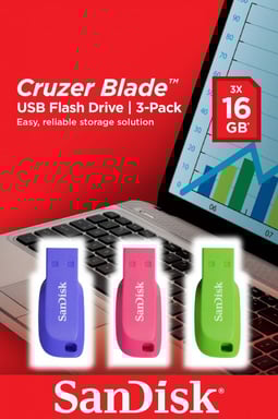 SanDisk Cruzer Blade 16GB lecteur USB flash 16 Go USB Type-A 2.0 Bleu, Vert, Rose