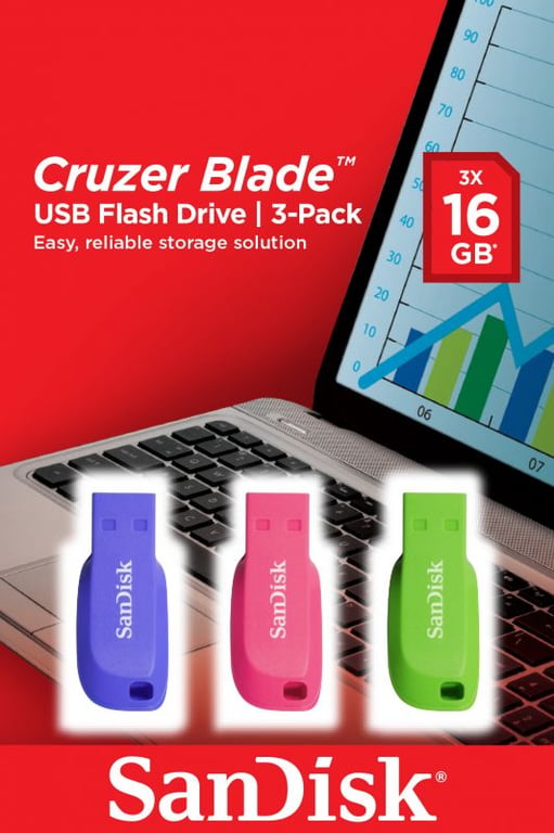 SanDisk Cruzer Blade 16GB lecteur USB flash 16 Go USB Type-A 2.0 Bleu, Vert, Rose - Neuf