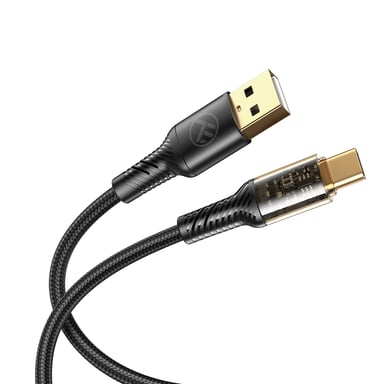 Câble de données transparent Tellur USB vers USB-C, 3A, 1m, noir