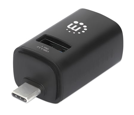 Manhattan Hub USB-C de 3 puertos ultra compacto, 3x USB-A (1x 5 Gbps USB 3.0 + 2x 480 Mbps USB 2.0), Alimentado por USB (no requiere alimentación exte