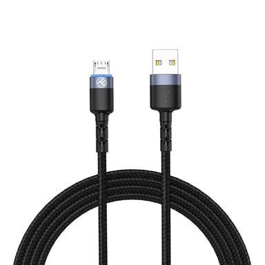 Cable de datos Tellur, USB a Micro USB, LED, Nylon trenzado, 1,2 m, Negro