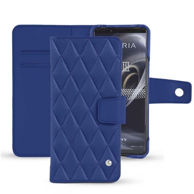 Housse cuir Sony Xperia 5 III - Rabat portefeuille - Bleu - Cuir lisse couture
