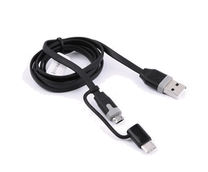 Tab Cable Cable 2 En 1 2.4A Usb/Micro-Usb/Type C Noir