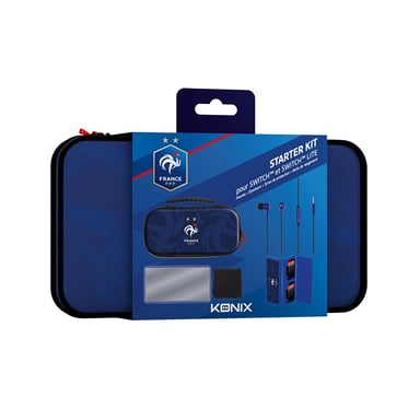Kit de inicio - KONIX - Funda + Auriculares + Pantalla protectora + Caja - Azul - Switch y Switch Lite - Con licencia oficial