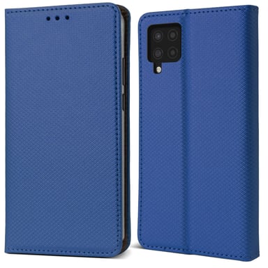 Moozy Case Flip Cover pour Samsung A42 5G, Bleu foncé - Étui à rabat magnétique intelligent avec porte-carte et support