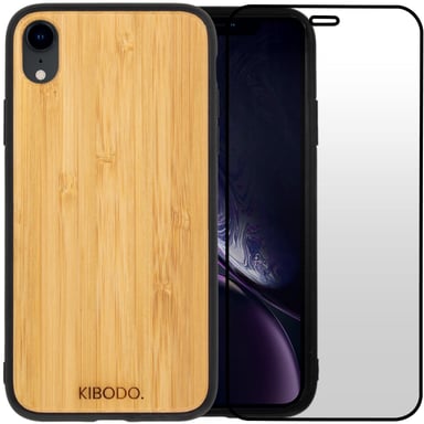 Coque iPhone XR Bois Bambou & TPU - Verre Trempé 9D Offert - Légère & Résistante - Protection Élégante pour Votre Téléphone