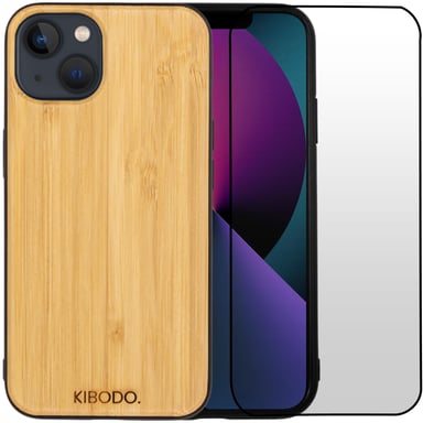 Coque iPhone 13 Bois Bambou & TPU - Verre Trempé 9D Offert - Légère & Résistante - Protection Élégante pour Votre Téléphone