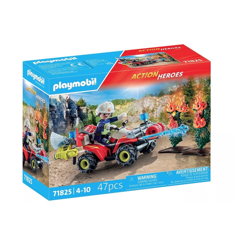 Pompier Avec Quad Et Arbustes Enflammés Playmobil La Boite - vue 9
