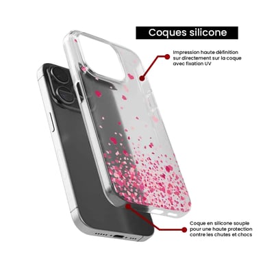 Coque en silicone - Compatible Xiaomi Redmi 13C 4G - design confettis de coeurs rose