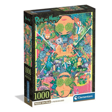 Puzzle 1000 pièces CLEMENTONI Rick & Morty 70 x 50 cm avec poster Noir - Neuf