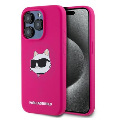 Funda Karl Lagerfeld para iPhone 15 Pro 6.1'' Funda rígida rosa Silicona Choupette Head MagSafe