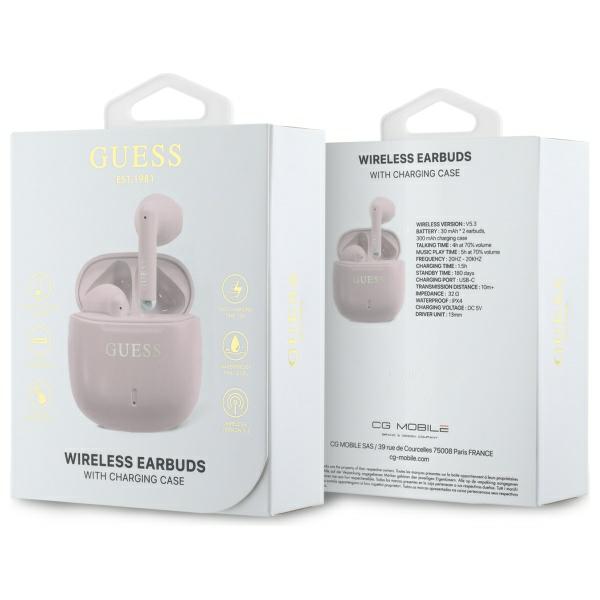 Casque sans fil TWS Guess Printed Classic Logo rose - Neuf