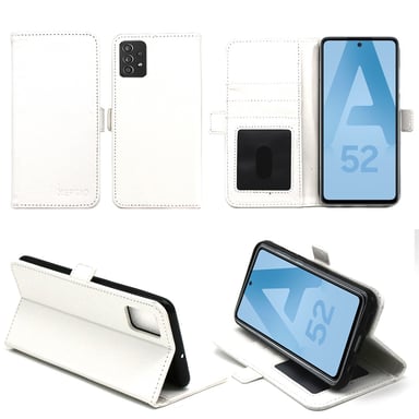 Custodia bianca per Samsung Galaxy A52 4G / A52 5G / A52s Custodia protettiva bianca a portafoglio con portacarte e guscio interno XEPTIO
