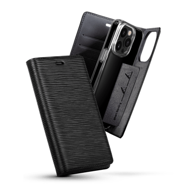 Diarycase 2.0 Funda de piel auténtica con soporte magnético para Apple iPhone 14 Pro Max, negro medianoche