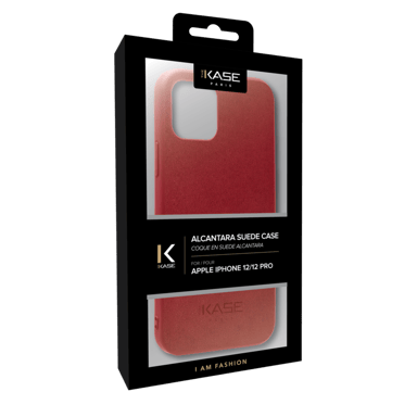 Coque en Suéde Alcantara pour Apple iPhone 12/12 Pro, Rouge rubis